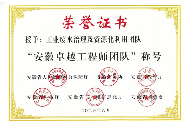 安徽工程师奖-工业废水处理与资源化利用证书